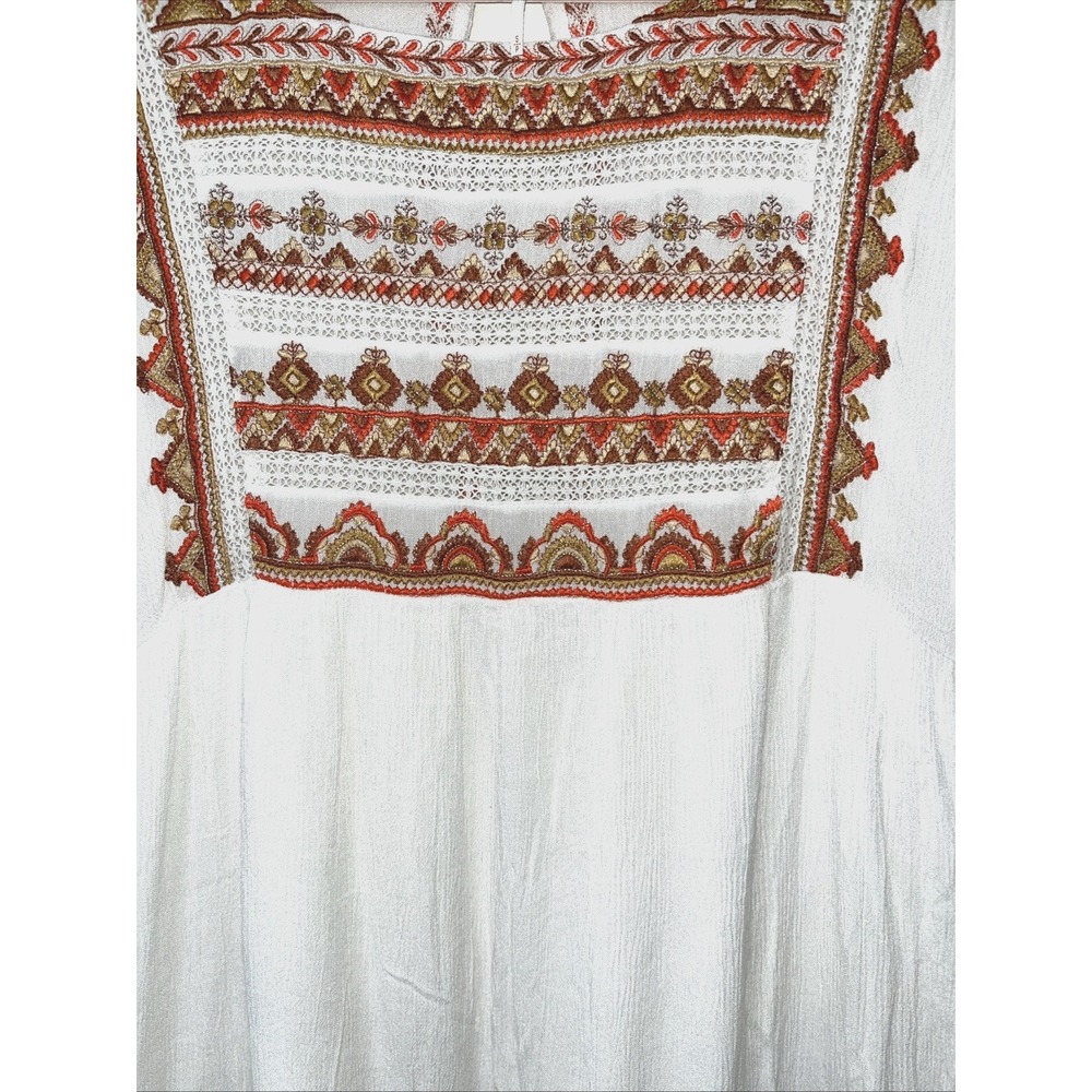 Free‎ People Sunrise Wanderer Mini Dress Women S White Orange Embroidered Boho - Picture 5 of 8